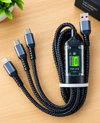 🔌 3-in-1 Fast Charging Braided Cable with Digital Display One Cable. 3 Connectors. Everyday Convenience.