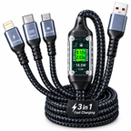 🔌 3-in-1 Fast Charging Braided Cable with Digital Display One Cable. 3 Connectors. Everyday Convenience.